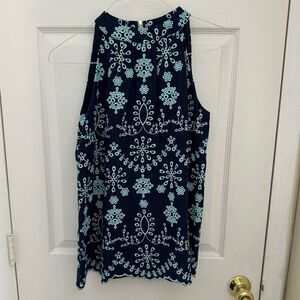 Sail to Sable Eyelet Embroidered Sleeveless Blouse Size Small Blue Floral Tank
